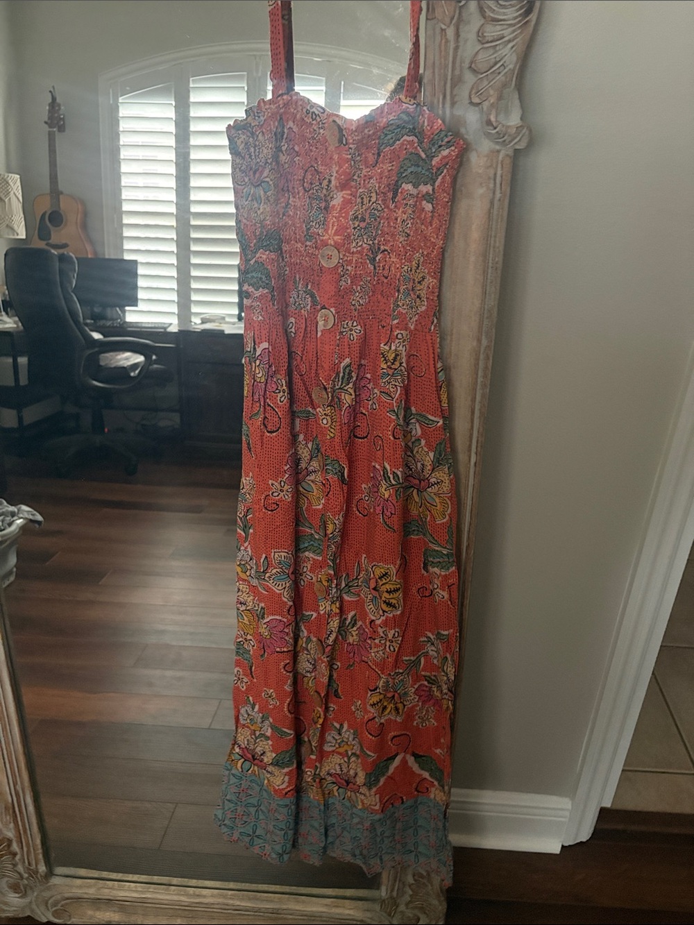 Angie Red Orange Floral Maxi Jumpsuit with Spaghetti Straps